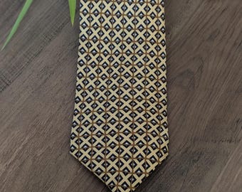 Vintage Pier Olivier Paris Silk Tie, Gold and Black Geometric Diamond Pattern, Italian Silk, Hand Finished Luxury Men's Necktie.