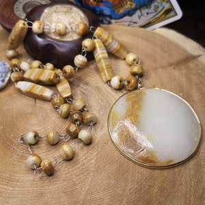 Catena vintage con grandi pietre e astrologia pendente enorme Cancro dichiarazione retrò vintage Boutique Montreal Canadianshop BijouxCarcajou