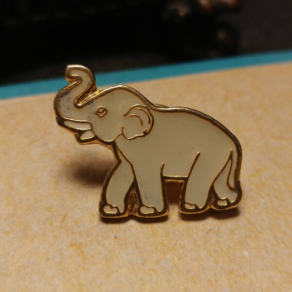 Pin FB white elephant for luck • Brooch FB collection • Elephant animal pin horns in the air • Montreal • Quebec Boutique • Vintage
