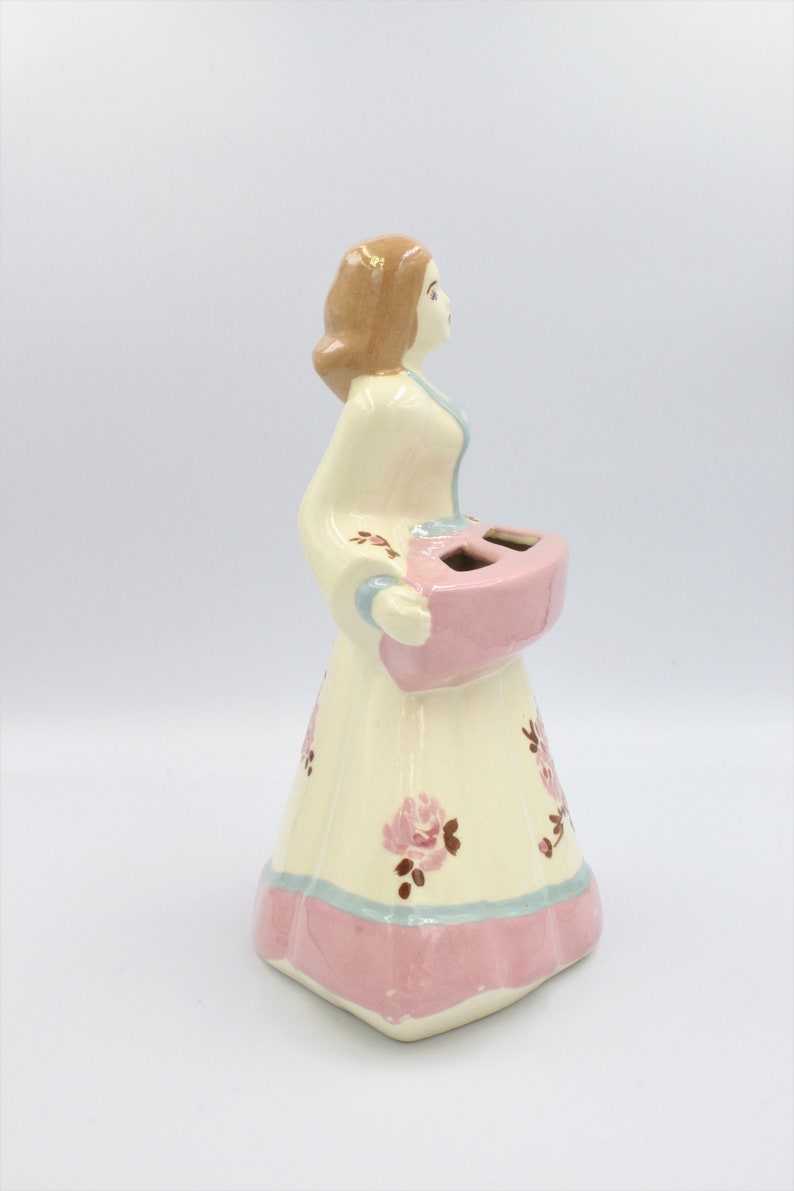 California Pottery Vintage Retro Glazed Large Lady Planter Vase Dress Dutch Colonial Style Pretty Mid Century Handpainted