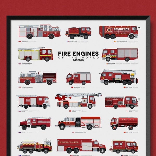 Fire Trucks of the World - Global Firefighting Vehicles Poster Print
