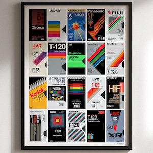 VHS Cassette Art Print, Retro Movie Tape 80s 90s Nostalgia Wall Decor, Vintage Video Tape Framed Poster, Gift for Collectors & Movie Lovers