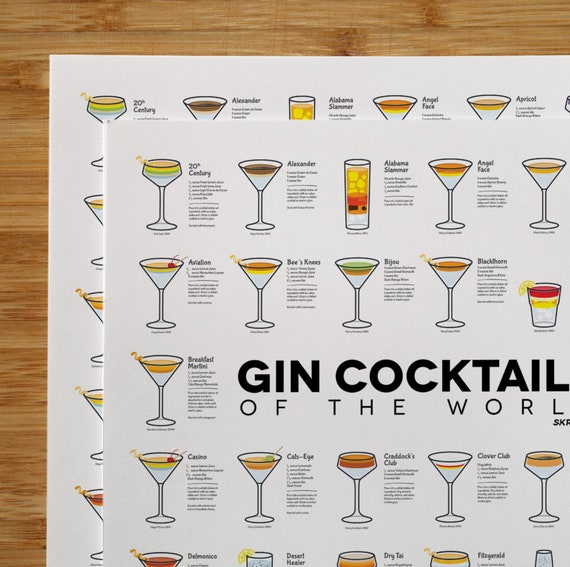 Cócteles de ginebra del mundo Póster de recetas - Etsy España Cócteles de ginebra del mundo Póster de recetas - Etsy España
