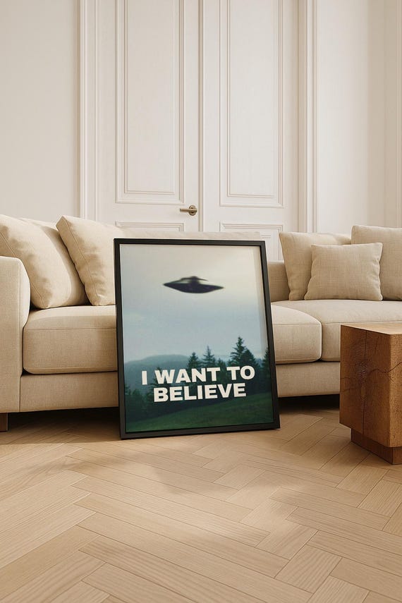 Original “I Want to Believe” X-files Poster, Mulder UFO Wall Art