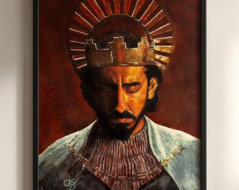 Sir Gawain Portrait Print: The Green Knight, Medieval Decor