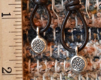 Leather and Silver Hoops, Sundance Style Earrings, Silpada Style Earrings, Boho Earrings
