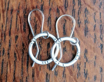 Petite Hoop Earrings, Hammered Hoops, Silver Hoop Dangle Earrings