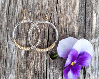 Mixed Metal Hoops, Gold and Silver Earrings, Silver and Gold Hoops, Hammered Earrings