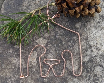 Nativity Ornament, O Holy Night, Mary, Joseph and Jesus, Copper Wire Ornament, Nativity Tree Ornament