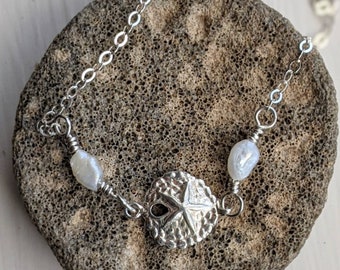 Sand Dollar Necklace, Beach Necklace, Charm Necklace, Pearl Necklace, Bridesmaid Necklace