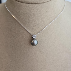 Silver Green/Blue Tahitian Pearl and Cubic Zirconia Sterling Silver Pendant