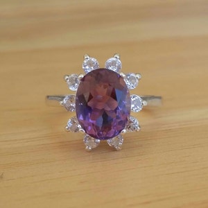 Amethyst and White Topaz Sterling Silver Ring Size 8