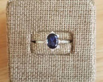 8x6mm Oval Lab Created Sapphire and Lab White Sapphire Sterling Silver Halo Ring Size 9