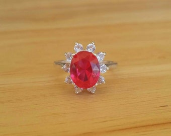 Lab Ruby & White Topaz Sterling Silver Ring Size 9