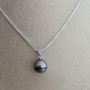 Green and Pink Tahitian Pearl and Cubic Zirconia Sterling Silver Pendant