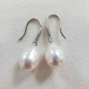 White Bead Nucleated Drop Shape Freshwater Pearl Sterling Silver Earrings