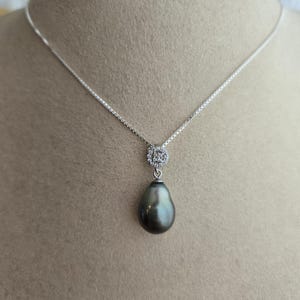 Silver Green Tahitian Pearl and Cubic Zirconia Sterling Silver Pendant