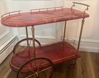 Ultra rare  Red Aldo Tura  Milan Italy bar trolley 3 bottle holder