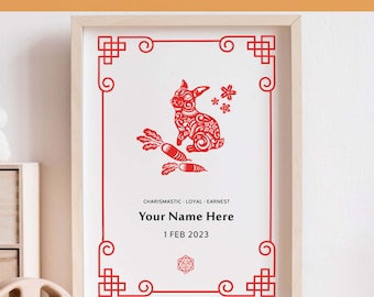 Personalized Year of the Rabbit Print, Lunar New Year Art (Digital Download)