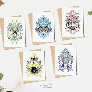 Paquete de tarjetas de felicitación - Animalis Collection / Spirit Animal Card / Five Elements / Meditation Art / Mindfulness / Mandala Stationery
