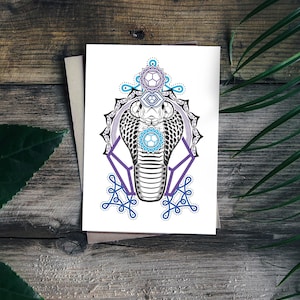 Wenskaart - Spectacled Cobra (Aether Element) / Spirit Animal Card / Vijf Elementen / Meditatie Kunst / Mindfulness / Mandala Briefpapier
