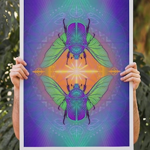 Scarab Connection, Scarab Beetle Art Print, Insect Art, Scarab Wall Art, Beautiful Bug Art, Visionary Art,