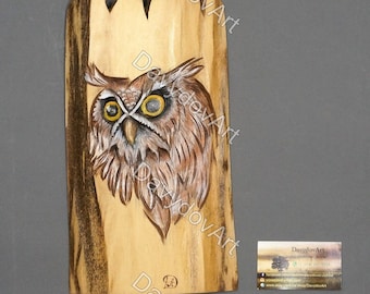 Wooden Small Cartoon Owl Hand Carved with Love, For Birds Lovers, Artistic Natural Bark, Happy Cottage Decoration, Unique Gift with Meaning