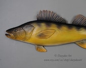 Relief Wood Carving Wood Carved Fish Walleye by Vladimir Davydov Wood Carved Gift Wooden Sculpture Rustic Wall Art Country House Wood carver