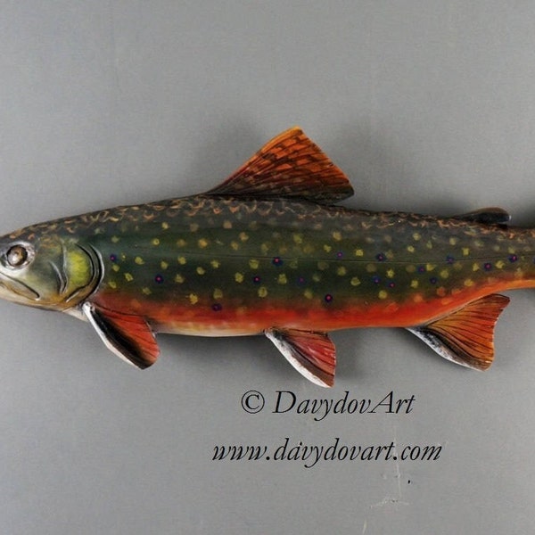 Wood Carved Fish Brook Trout carved Fishing Gift  by Vladimir Davydov Gift for Fisherman Wood Carving Wooden Sculpture Wall Art OOAK Carving