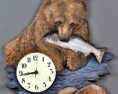 Bear Clock,Unique Wood carvings,Wooden Clocks by Vladimir Davydov, Birthday gift,Handmade in Québec,Original Gifts