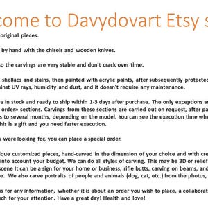 Puede incluir: Bienvenido a la tienda Etsy de Davydovart. Todas las tallas de madera son piezas originales, hechas completamente a mano con cinceles y cuchillos de madera. Las tallas est&aacute;n acabadas con goma laca, manchas y pinturas acr&iacute;licas, y protegidas con barniz. Las tallas est&aacute;n en stock y listas para enviarse en un plazo de 1 a 3 d&iacute;as despu&eacute;s de la compra.