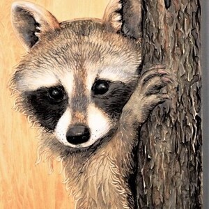 Grand Raccoon Portrait Hand Carved on Wood,Detailed Nature Relief Wall Art,Unique Modern Decoration Gift,Great Wildlife Realistic Animals image 3