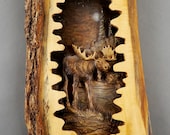 De alces en madera talla única con corteza por Don Vladimir Davydov caza escultura de pared de arte para los amantes de alces OOAK