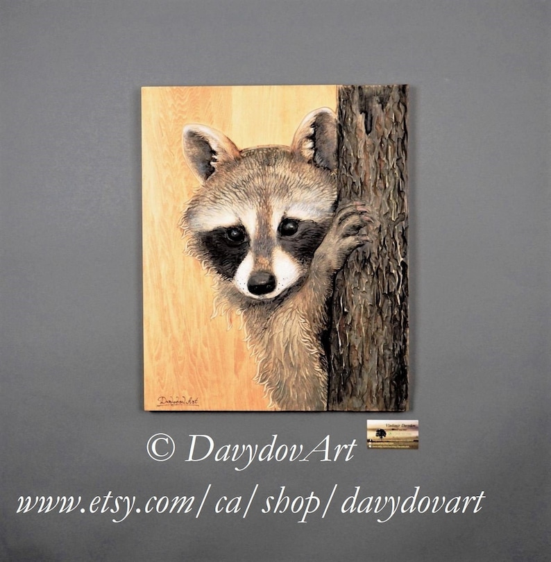 Grand Raccoon Portrait Hand Carved on Wood,Detailed Nature Relief Wall Art,Unique Modern Decoration Gift,Great Wildlife Realistic Animals image 1