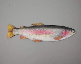 Rainbow Trout Fishing Gift Hand Carved in Basswood by Vladimir Davydov, Realistic Wall Art Gift for Fisherman, Cottage Unique Cool Stuff