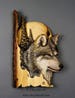 Wolf with Moon and Pines Handcarved in Wood by Davydovart,Wooden Meaningful Gift For Hunters,Cottage Deco For Wild Nature Lovers with Bark 