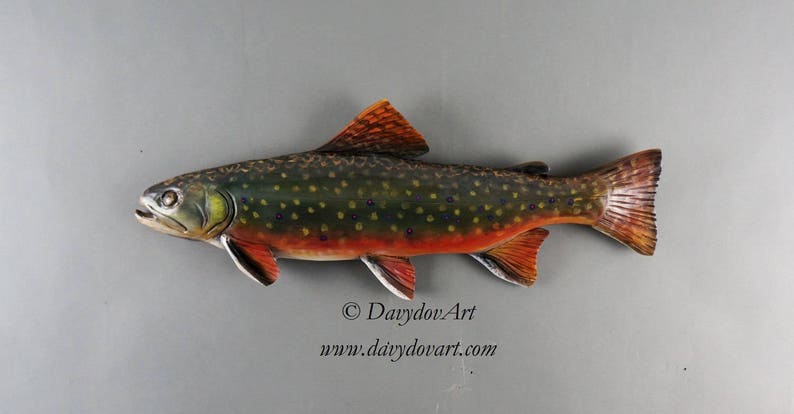 Wood Carved Fish Brook Trout carved Fishing Gift  by Vladimir image 1