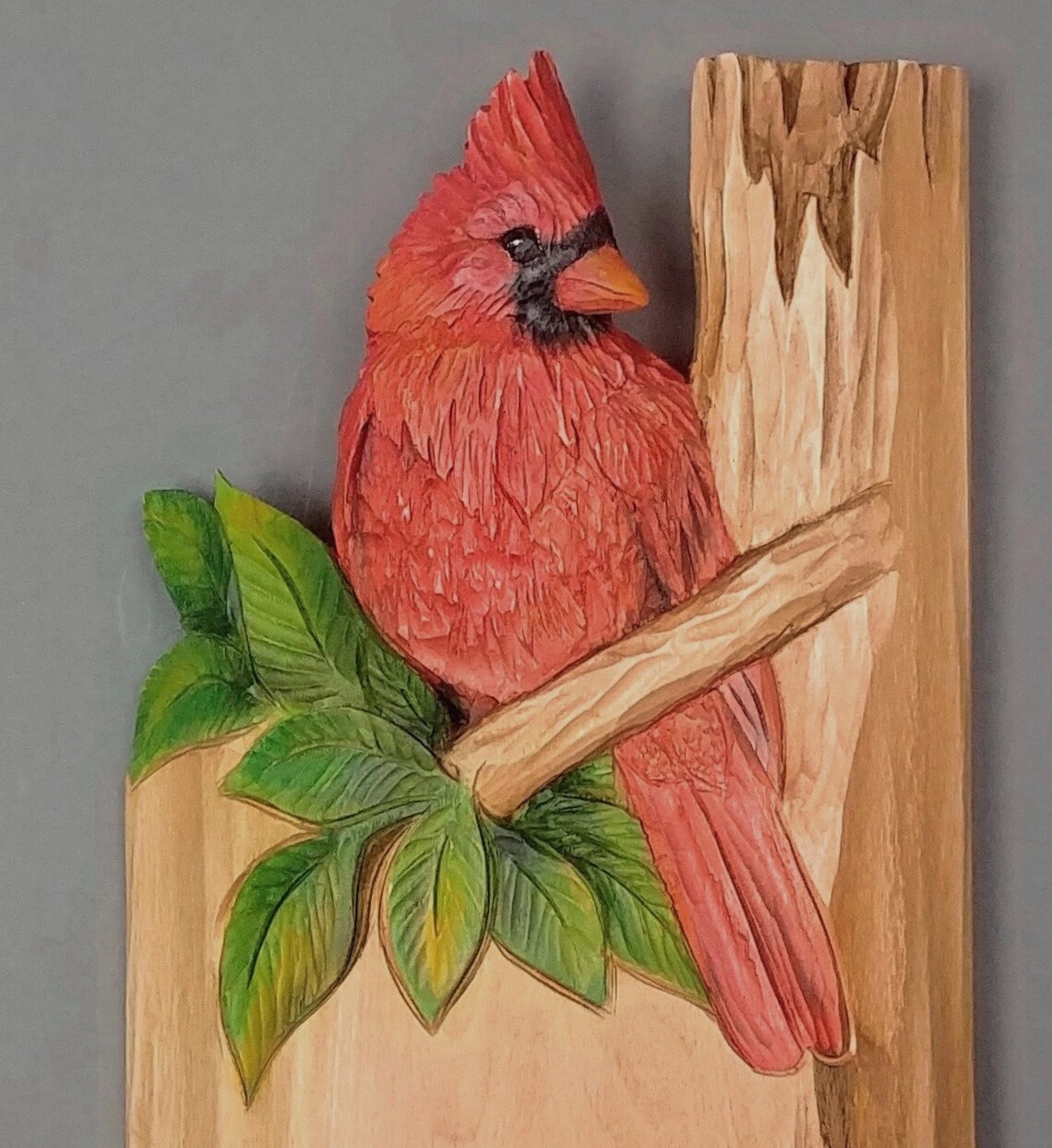 Red Cardinal Handcarved on Wood Wall Art Carving Cottage Bird Etsy