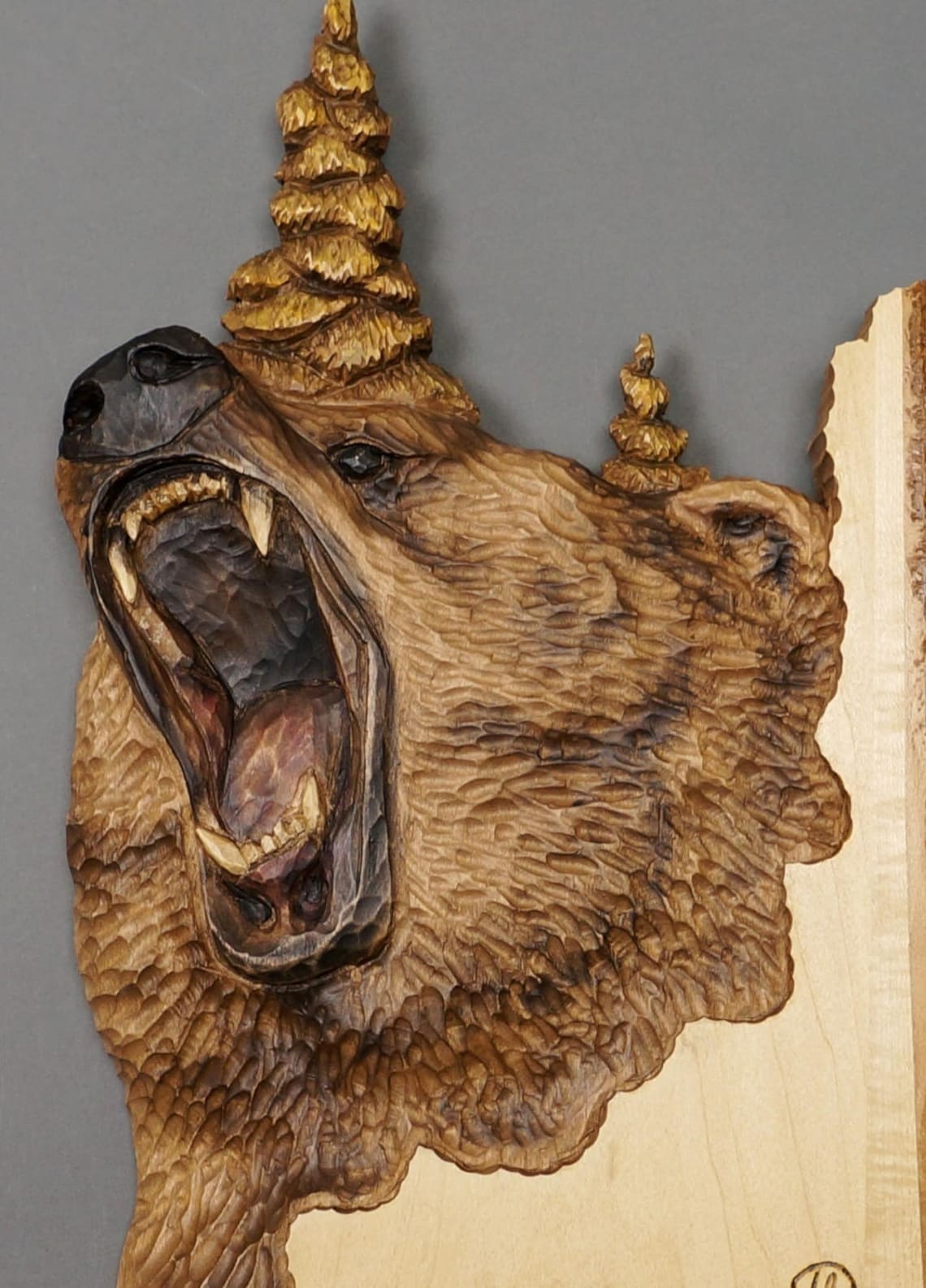 Grizzly Bear Carving Wood Carving With Bark Hand Made Gift Etsy
