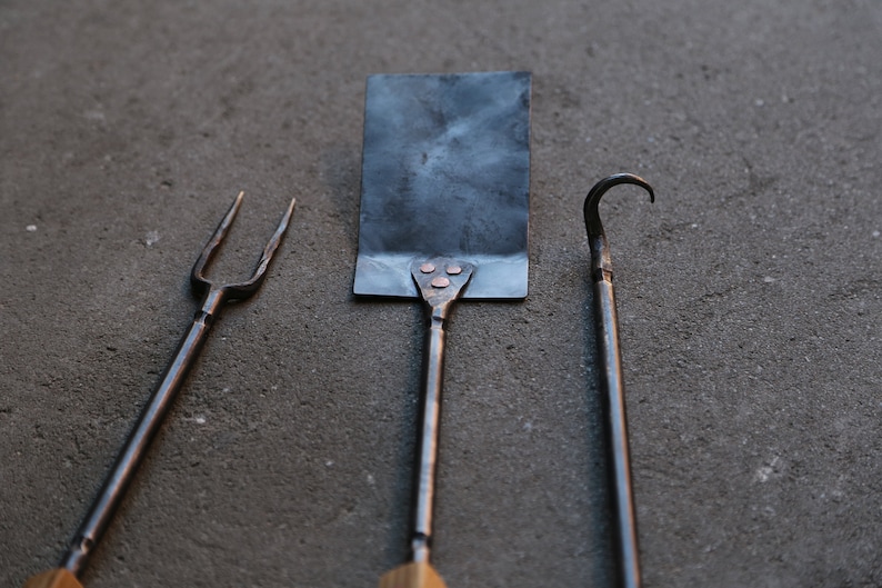 Forged Grill Tools with Twisted Oak Handles