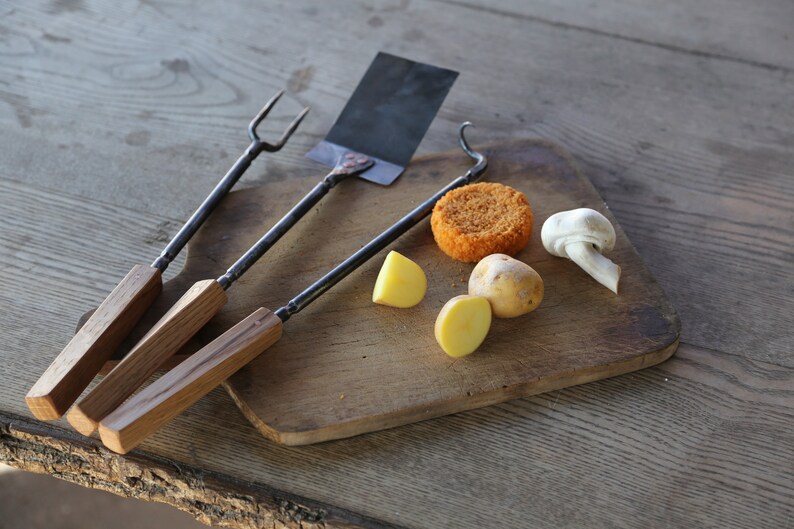 Forged Grill Tools with Twisted Oak Handles