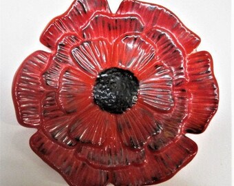 Red Fused Glass Poppy - Yard Art