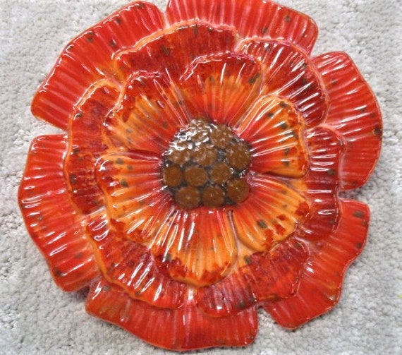 Fused Glass Flower Poppy Yard Art Etsy