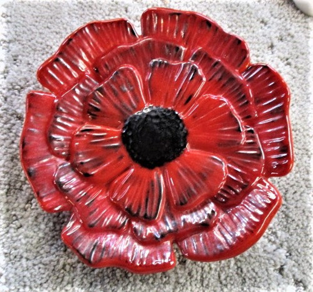 Fused Glass Flower Poppy Yard Art Etsy