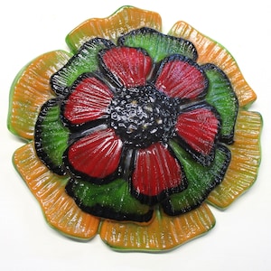 Zinnia Fused Glass Yard Art Flower