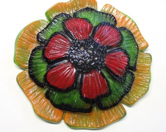 Zinnia Fused Glass Yard Art Flower