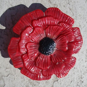 Red Poppy - Fused Glass Yard Art