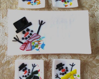 Snowmen Trays of Fused Glass