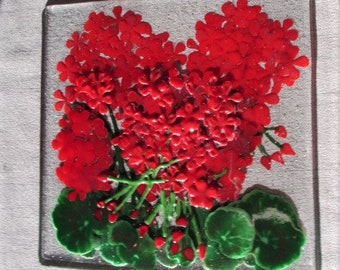 Fused Glass Geraniums in a Heavenly Cloud
