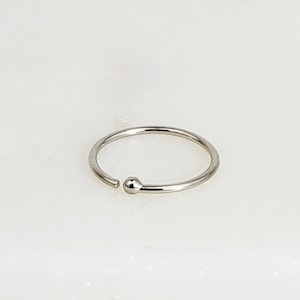 14k Solid Gold Ball End Hoop, 6mm 7mm 8mm 9mm 24g Hoop Smooth and Snug Nose Ring, Classic Open Nose Hoop with Ball Stopper, Real Gold